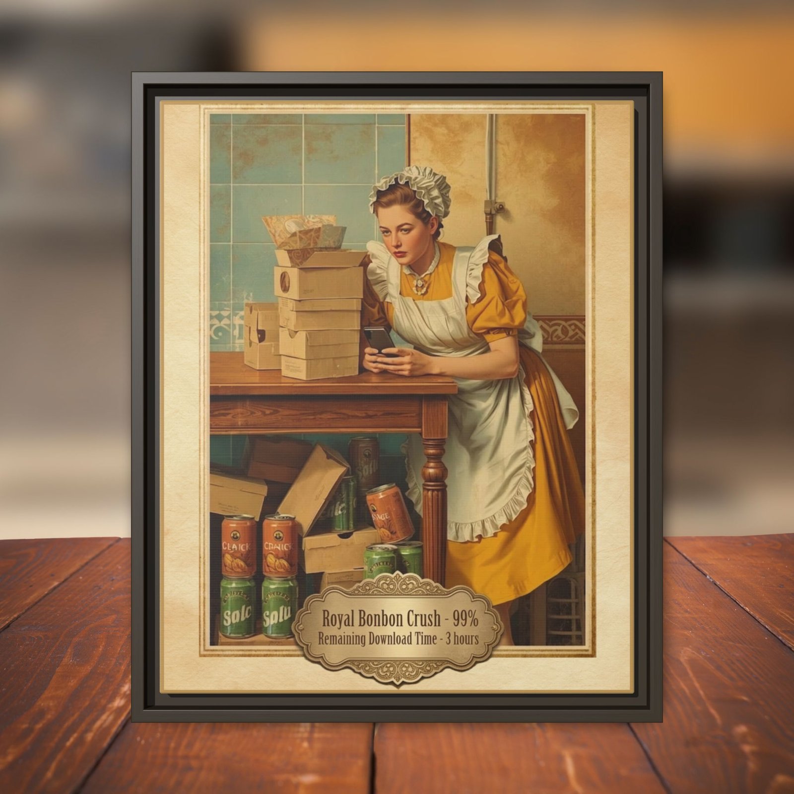 Vintage Matte Canvas Print — "Royal Bonbon Crush" Retro Maid Framed Wall Art