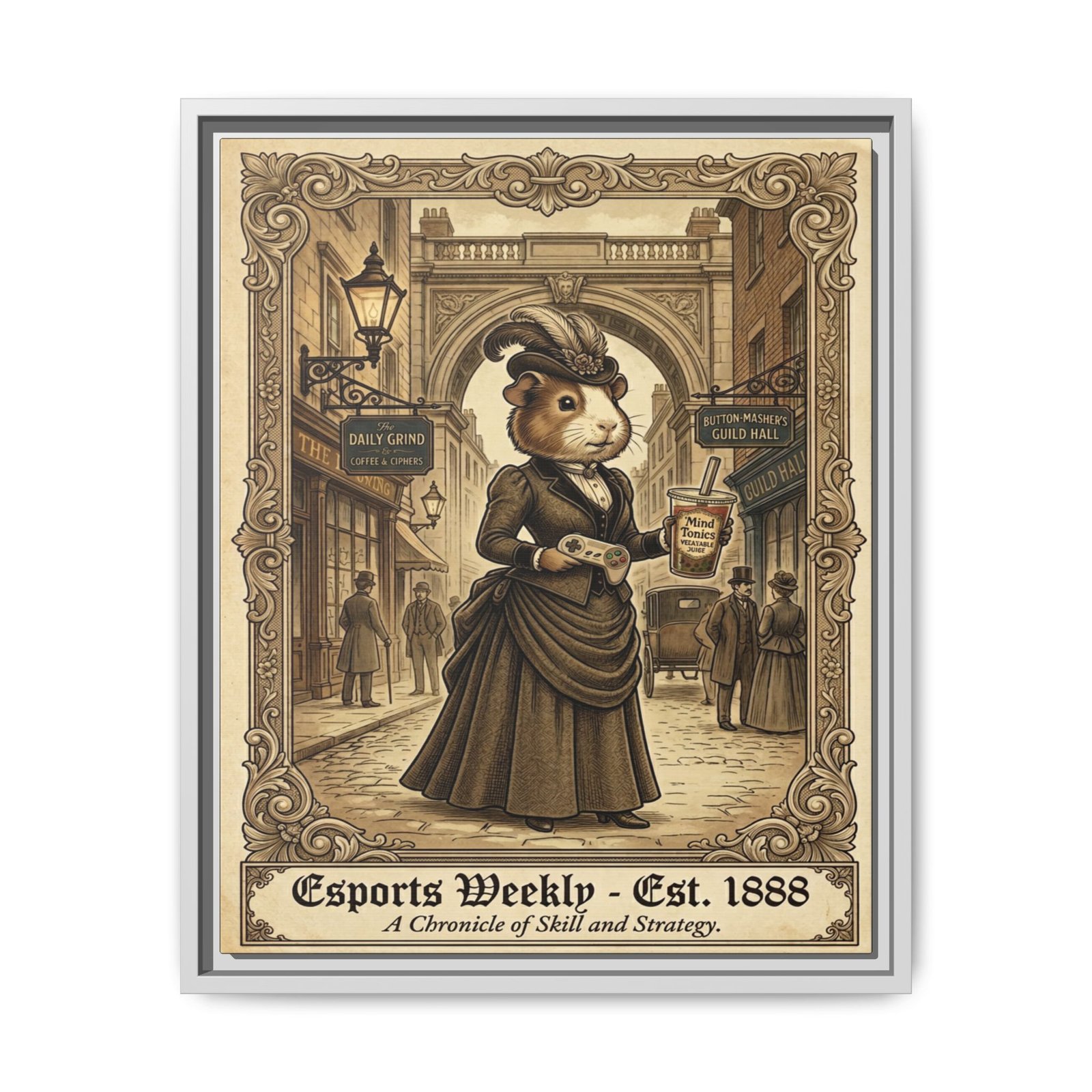 Framed Matte Canvas - Vintage 'Esports Weekly - Est. 1888' Victorian Guinea Pig Wall Art