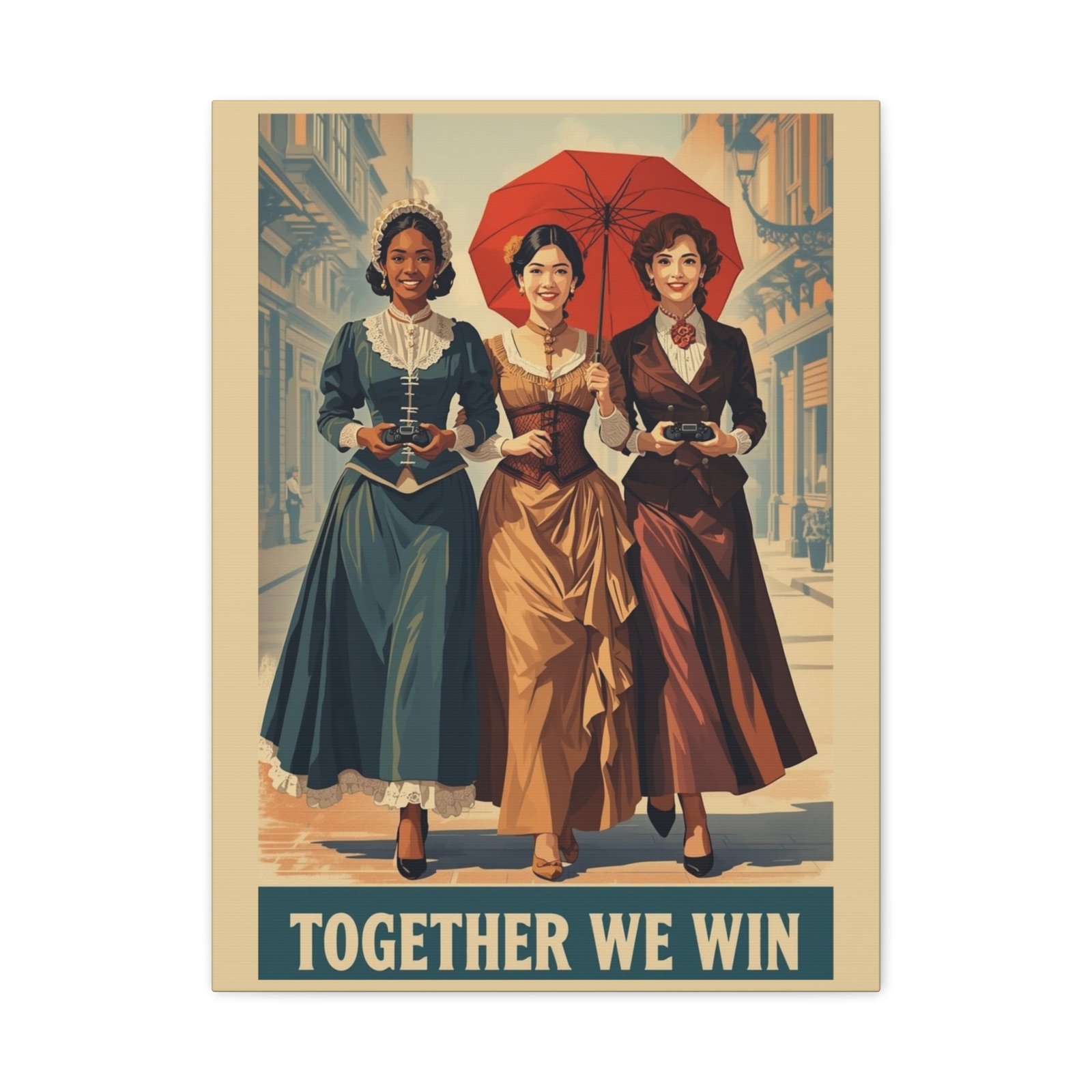 Canvas Wall Art — 'Together We Win' Vintage Women’s Gamer Poster