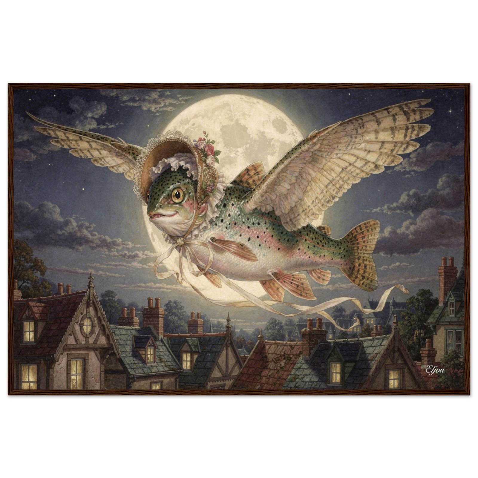 Mrs. Nevermount Portrait, Victorian Storybook Art, 19th Century Framed Vintage Wall Decor