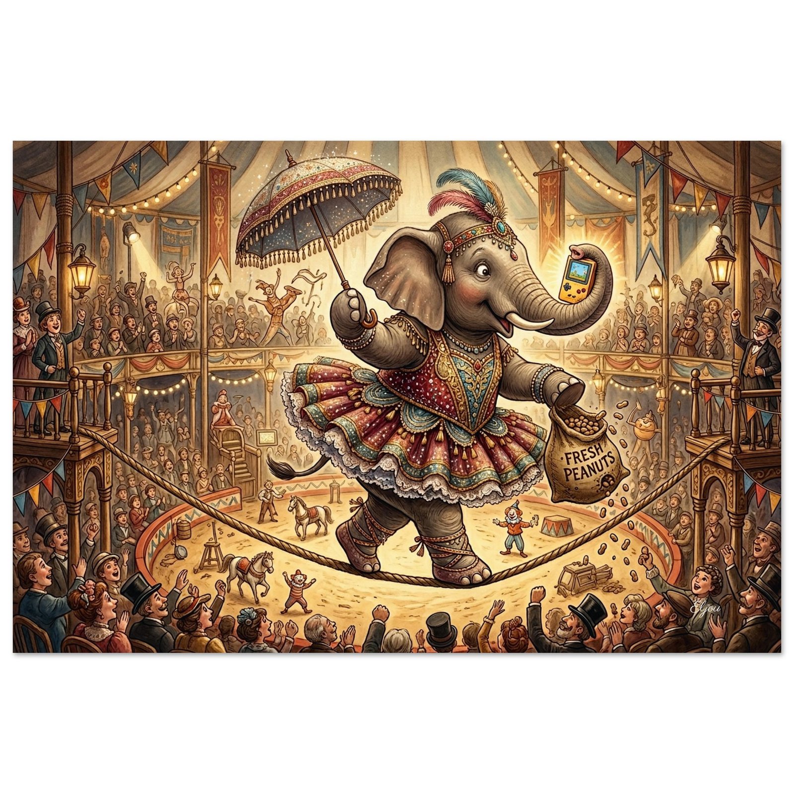 Princess Adelaide on the High Wire — Whimsical Elephant Art Print