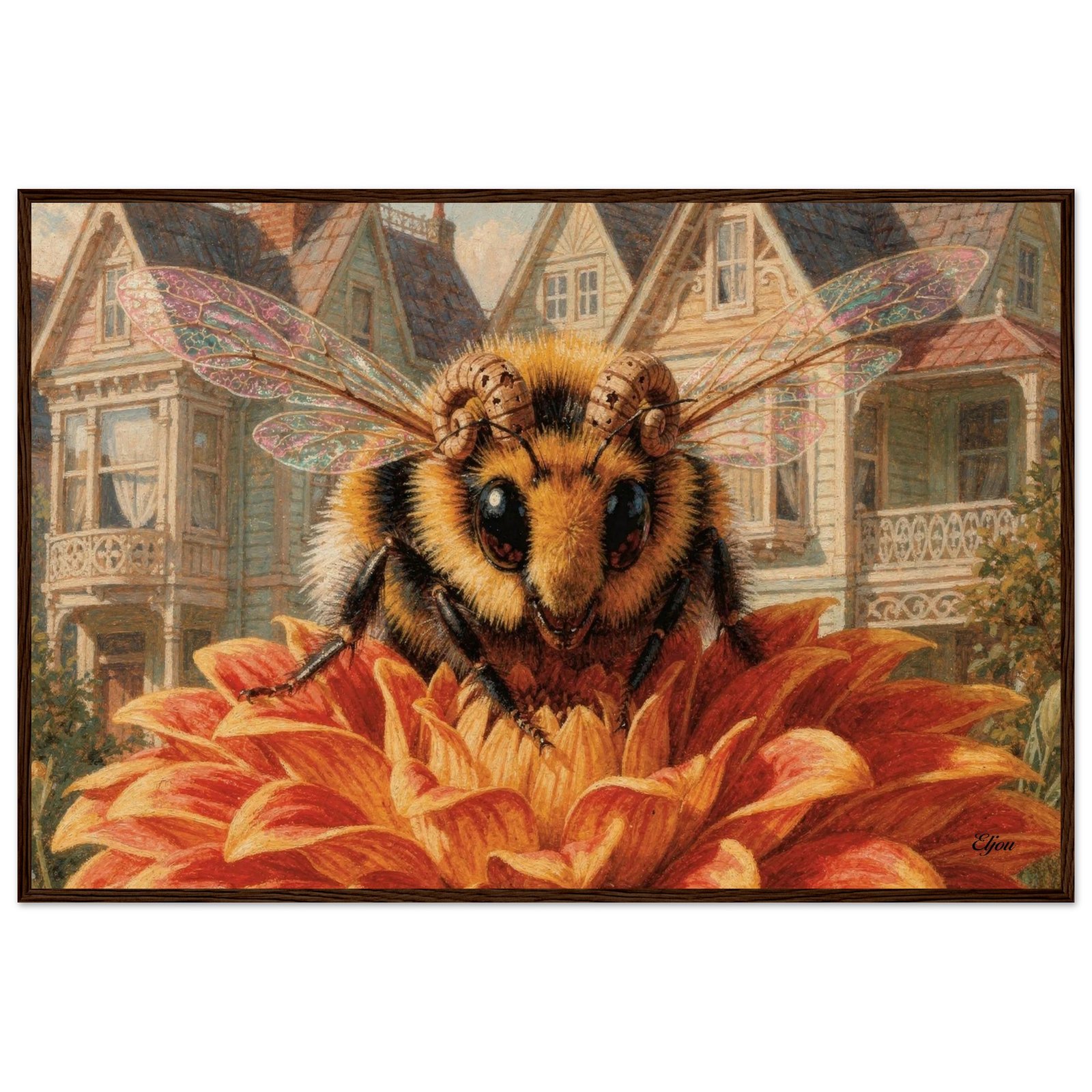 Bee Rammed Framed Art, Victorian Insect Portrait, Whimsical 19th Century Botanical Style Etching, Honeybee Nature Print